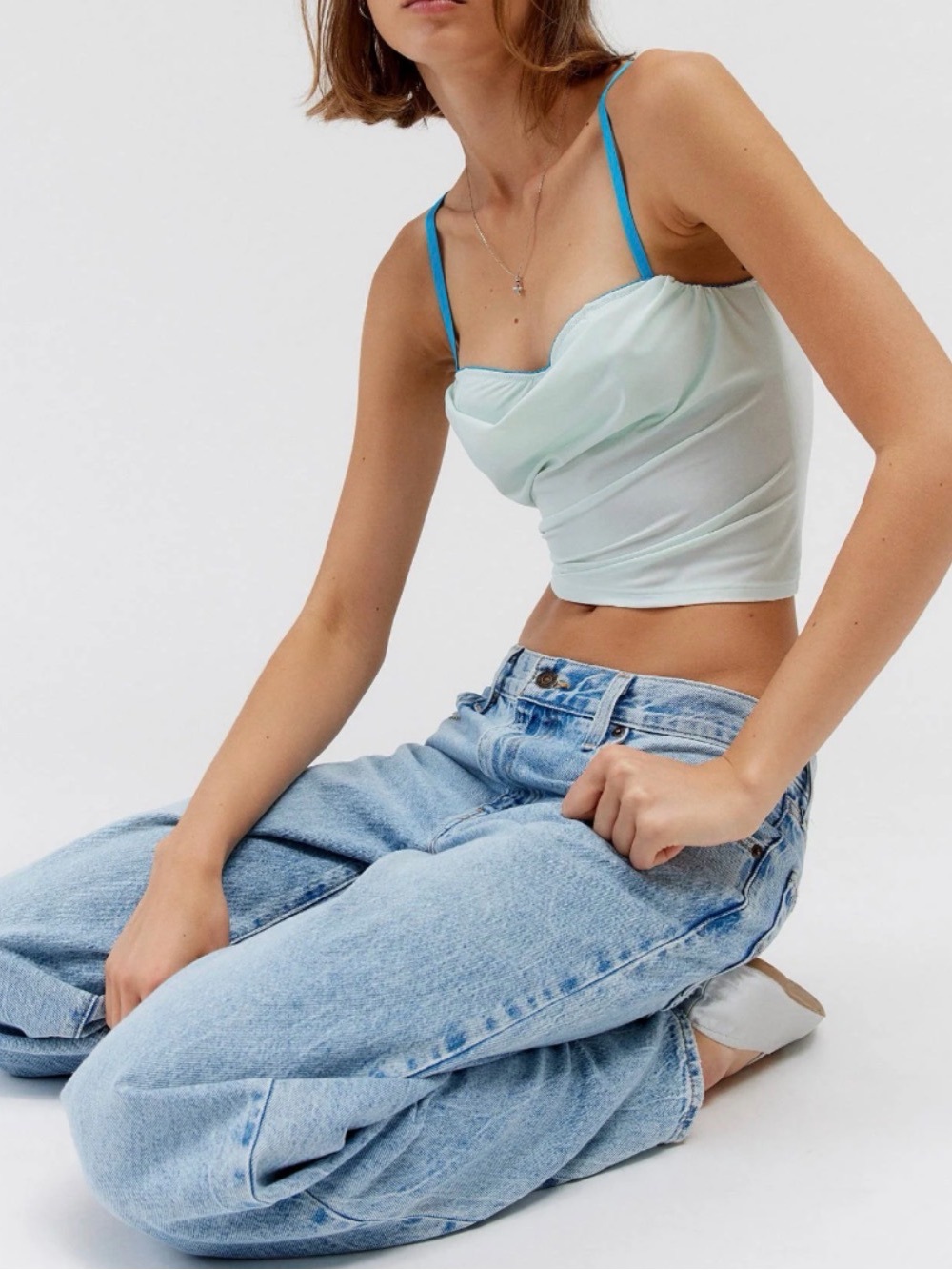 Light Mint Cowl Neck Camisole Top